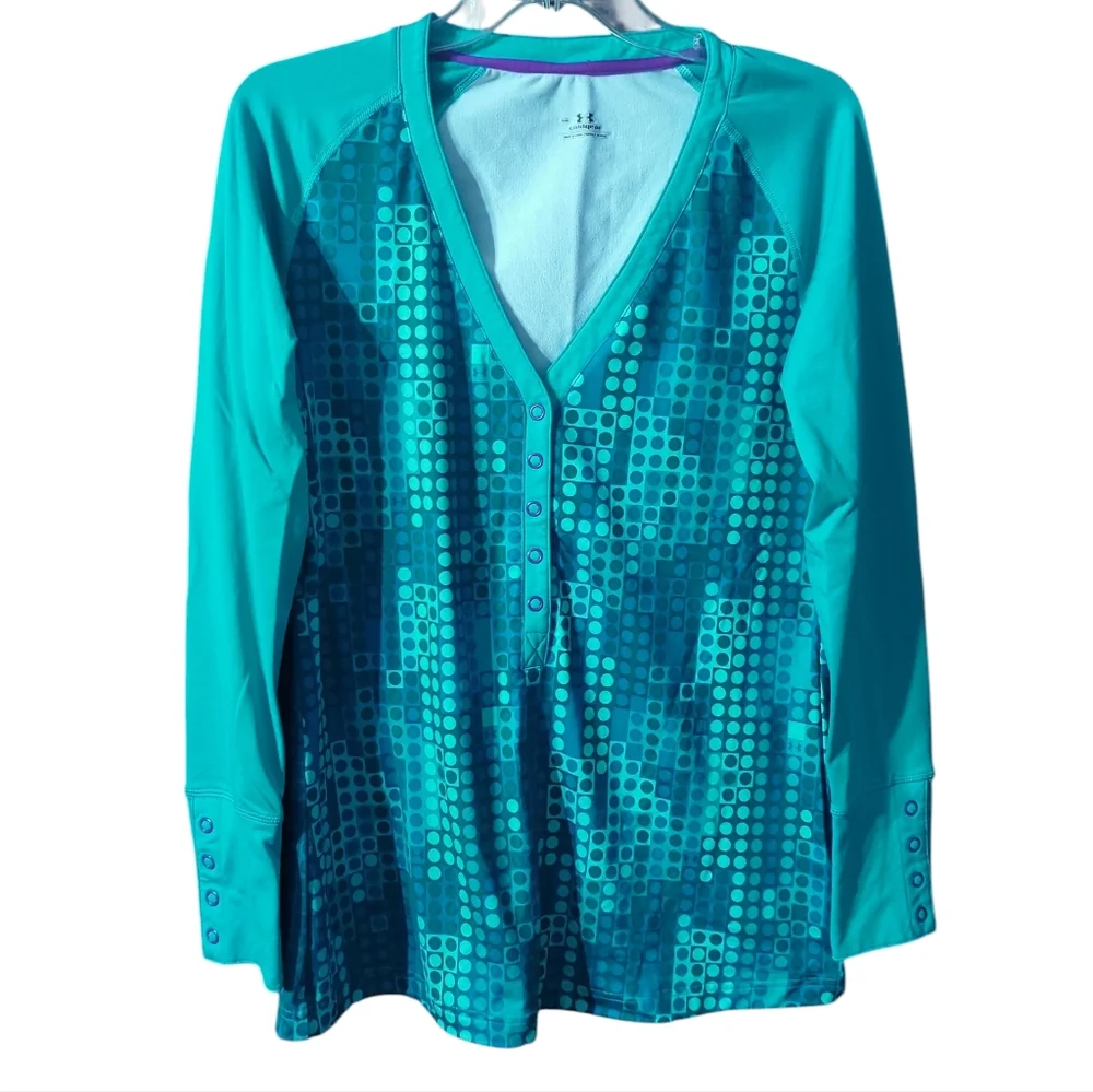 Under Armour Women's Shirt Cold‎ Gear Aqua Blue Top Athletic Workout Large